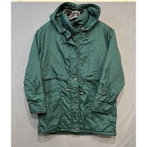 UTEX 50 Hooded Coat Women's M Green Quilted Lined Winter Jacket Full Zip Buttons